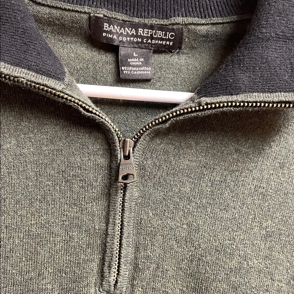 Banana Republic Men's Dark Green Zip-Up Sweater Large Pima Cotton/Cashmere Blend